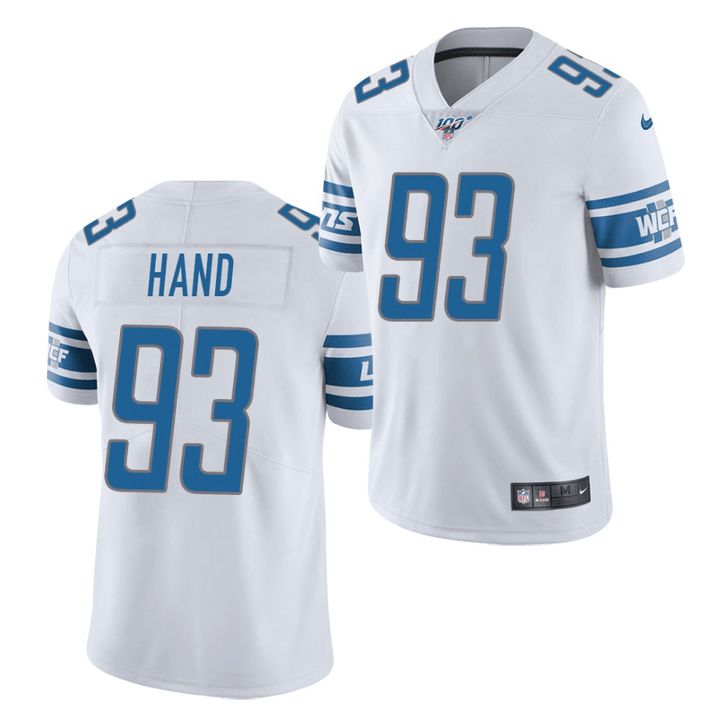 Men Detroit Lions #93 Da Shawn Hand Nike White 100th Game NFL Jersey->detroit lions->NFL Jersey